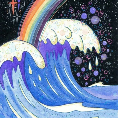 苏柒:手绘海浪 冲击卡通背景图