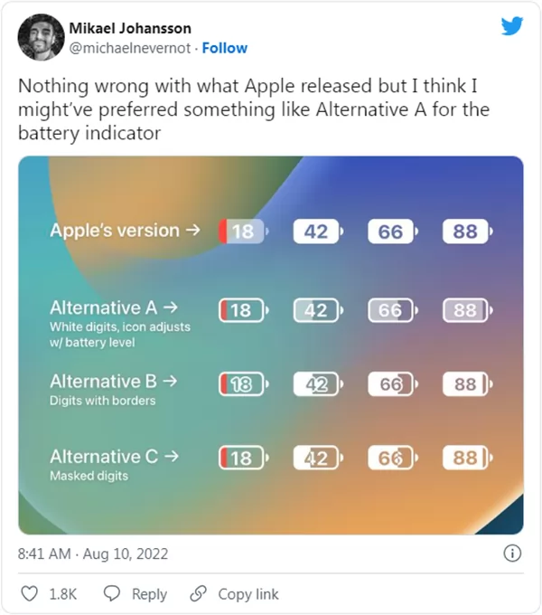 iOS 16 IPhone电量百分比选项回归，引发争议